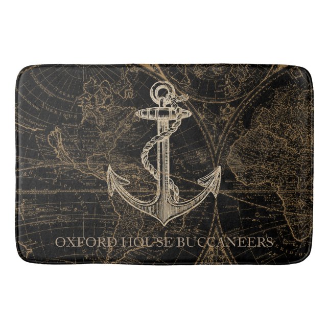 Gamla World Nautical Anchor Monogram Black Badrumsmatta (Framsidan)