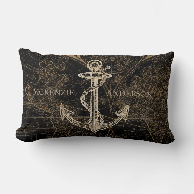 Gamla World Nautical Anchor Monogram Black Lumbarkudde (Framsida)