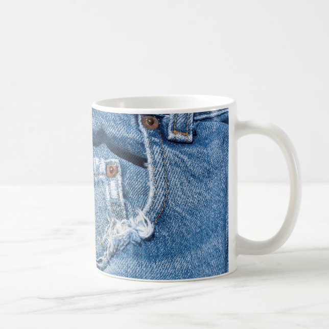 Gamla Worn Blue Jeans Classic White Mugg (Höger)