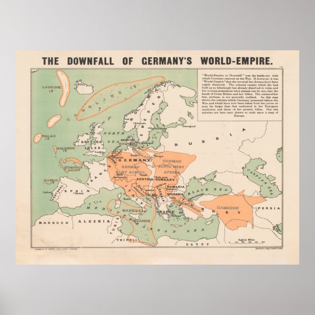 Gamla WWI-nedgången i Tysklanda Karta (1917) Poster (Framsidan)