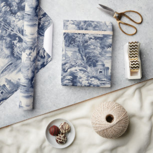 Gamle Castle Modern Blue Toile de Jouy mönster Presentpapper