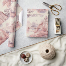 Gamle Castle Modern Red Toile de Jouy mönster