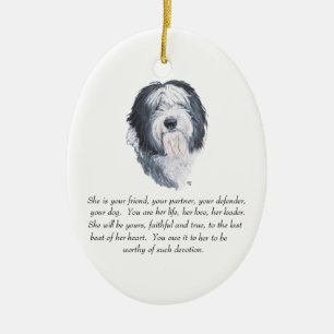 Gamle English Sheepdog KeepVII - Female Julgransprydnad Keramik