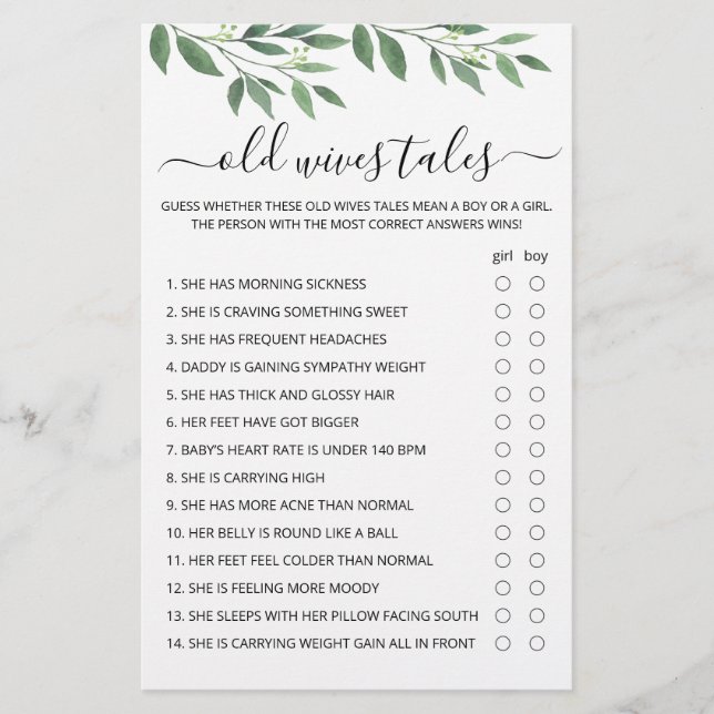 Gamle kärringssägner spel Baby Shower parts spel (Framsida)