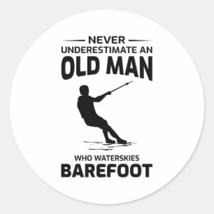 Gamle man Barefoot Barefooting skiing Vatten sport Runt Klistermärke