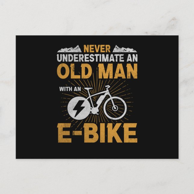 Gamle man E-Bike Old Manar Bicycling Bike Ride Vykort (Framsida)