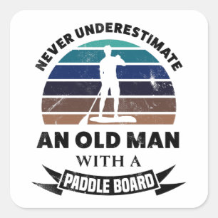 Gamle man med Paddle Board Paddleboarding Fyrkantigt Klistermärke