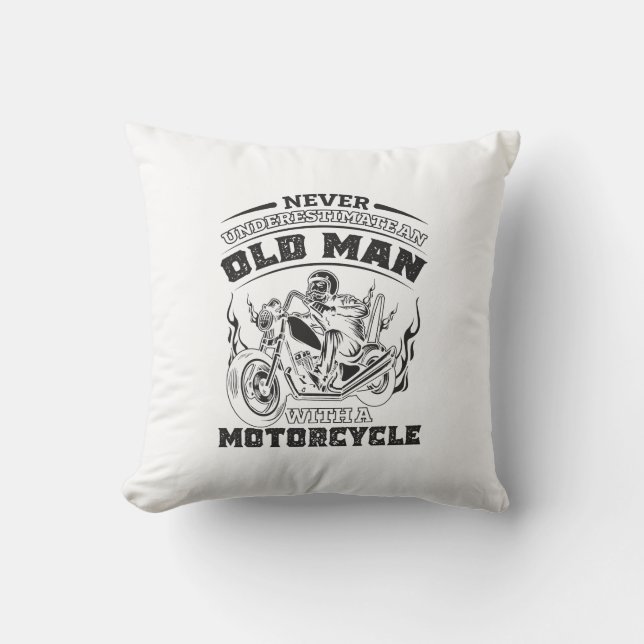 Gamle man Passion for motorcycle, Funny Kudde (Framsida)