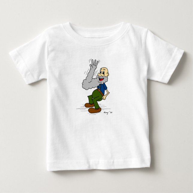 Gamle man som tvättar barn t-shirt (Framsida)