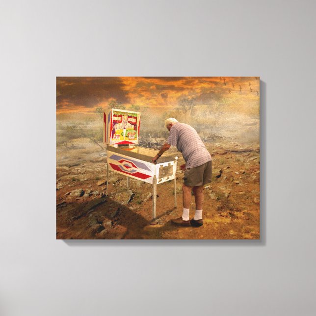 Gamle man spelar Pinball i konst. Canvastryck (Framsida)