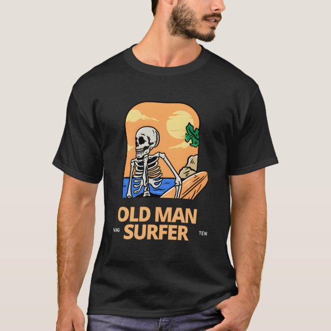 Gamle man Surfer hang 10 T Shirt (Framsida)