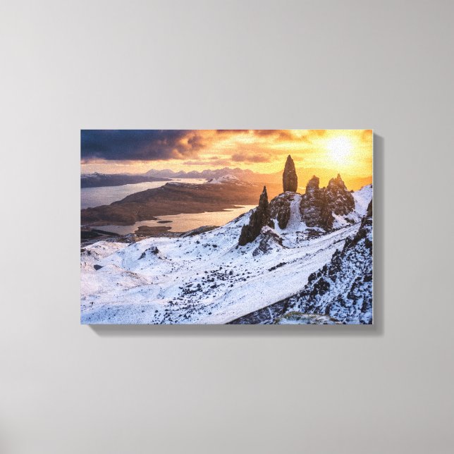 Gamle mannen på Storr Gylden solnedgång  Canvastryck (Framsida)