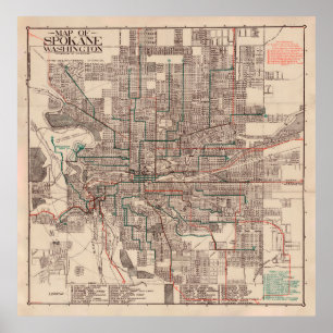 Gamle Spokane WA Karta (1924) The Lilac City Poster