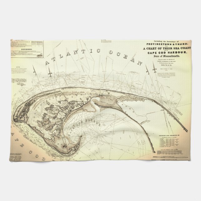 Gammal (1833) karta av Provincetown Truro Kökshandduk (Horisontell)