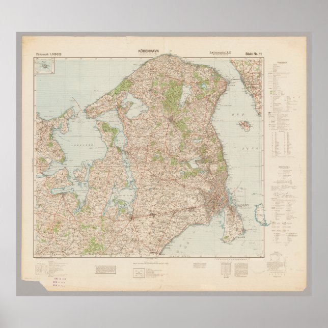 Gammal 1941 Köpenhamnskarta, Danmark Poster (Framsidan)