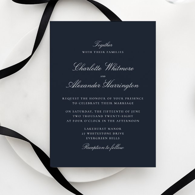 Gammal Aesthetic Navy Blue Elegant bröllop Inbjudningar (Skapare uppladdad)