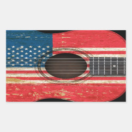 Gammal akustisk gitarr med amerikanska flaggan rektangulärt klistermärke