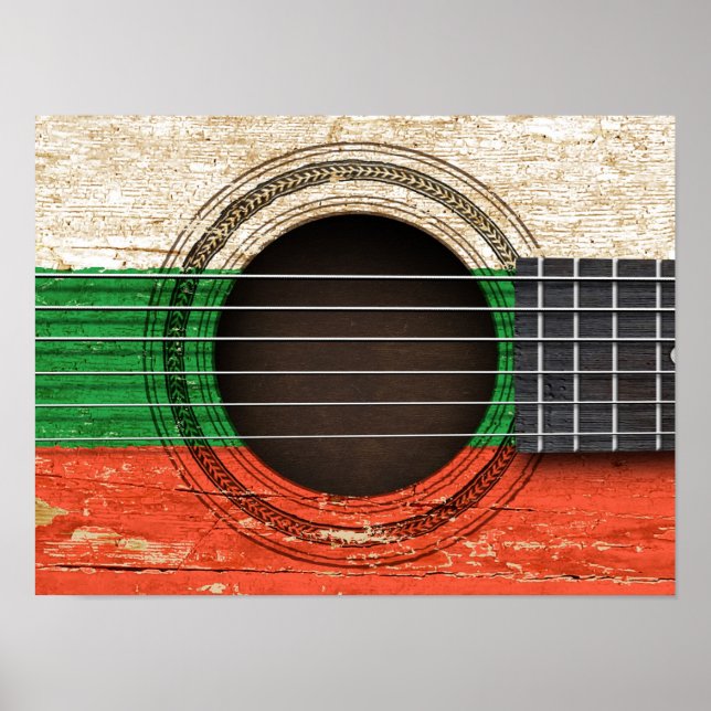 Gammal akustisk gitarr med bulgarisk Flagga Poster (Framsidan)