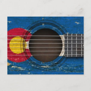 Gammal akustisk gitarr med Colorado Flagga Vykort