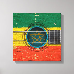 Gammal akustisk gitarr med etiopisk flagga canvastryck