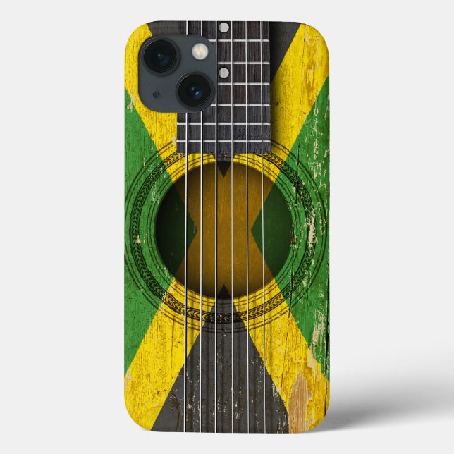 Gammal akustisk gitarr med jamaikansk flagga (Baksida)