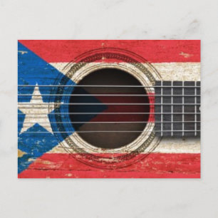 Gammal akustisk gitarr med Puerto Rico-flagga Vykort