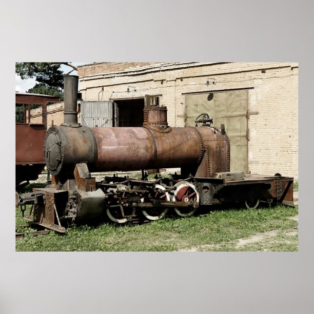 Gammal ångmotor med smal spårvidd poster (Framsidan)