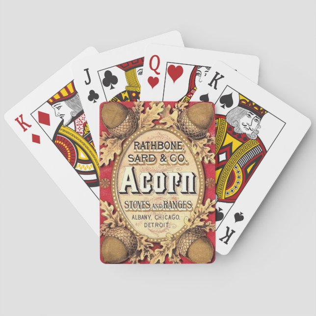 Gammal annons för Rathbone & Sard ekollonugn som Spel Kort (Baksidan)