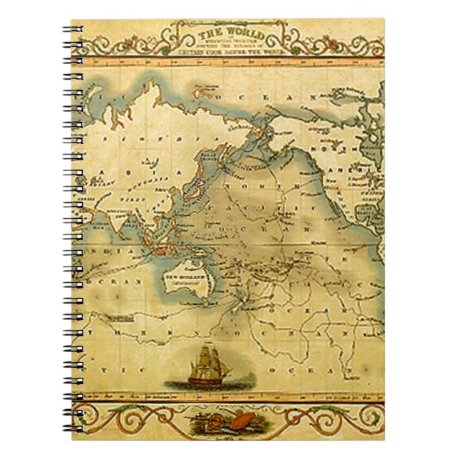 Gammal antik World Map Anteckningsbok (Framsidan)