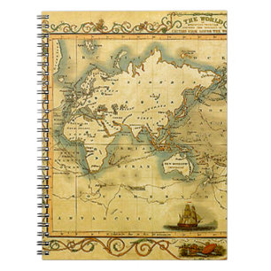 Gammal antik World Map-anteckningsbok Anteckningsbok