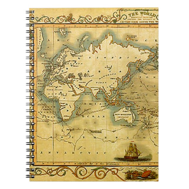 Gammal antik World Map-anteckningsbok Anteckningsbok (Framsidan)
