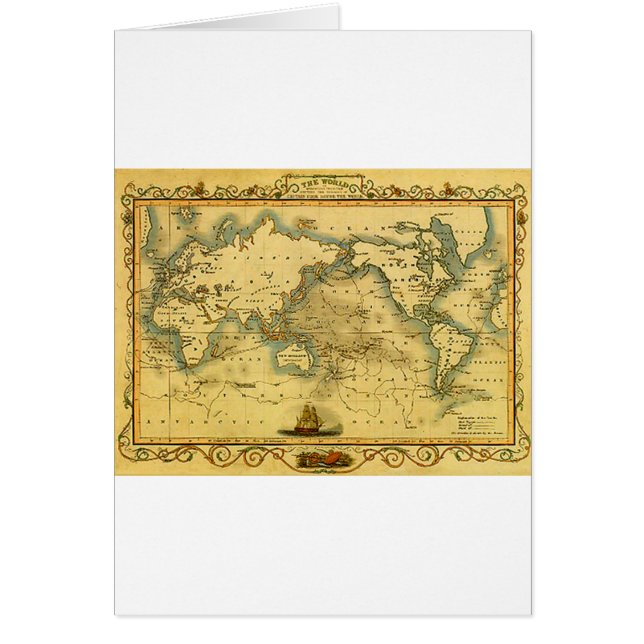 Gammal antik World Map Hälsningskort (Framsidan)