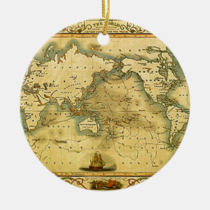 Gammal antik World Map Julgransprydnad Keramik