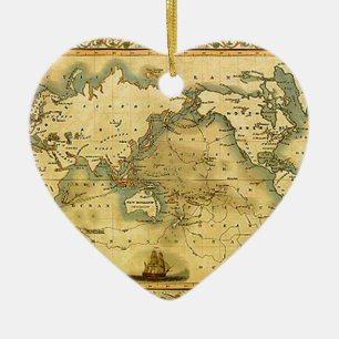 Gammal antik World Map Julgransprydnad Keramik