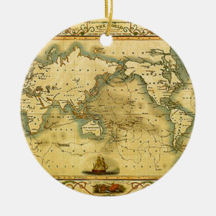 Gammal antik World Map Julgransprydnad Keramik