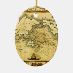 Gammal antik World Map Julgransprydnad Keramik