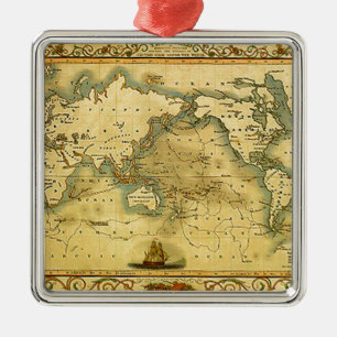 Gammal antik World Map Julgransprydnad Metall