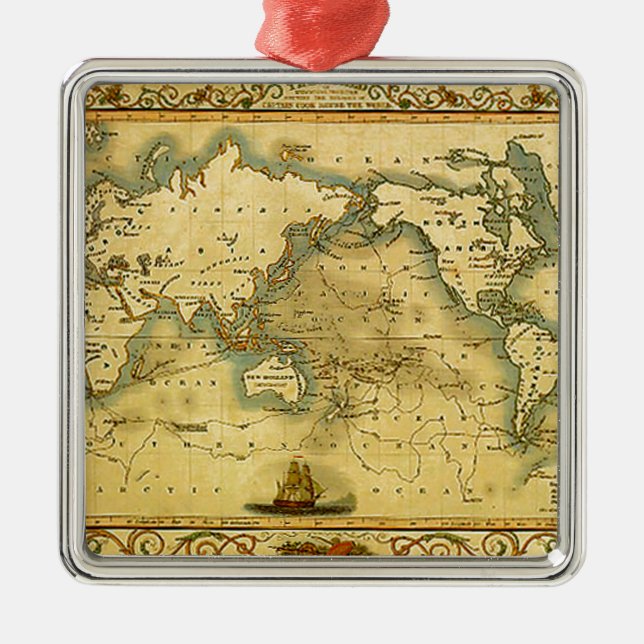 Gammal antik World Map Julgransprydnad Metall (Framsidan)