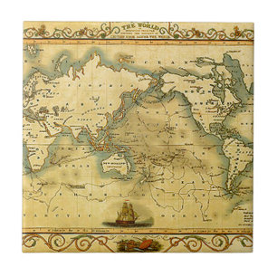 Gammal antik World Map Kakelplatta