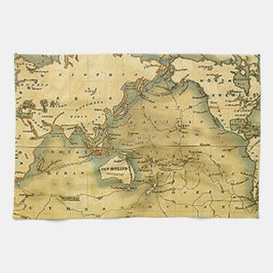 Gammal antik World Map Kökshandduk