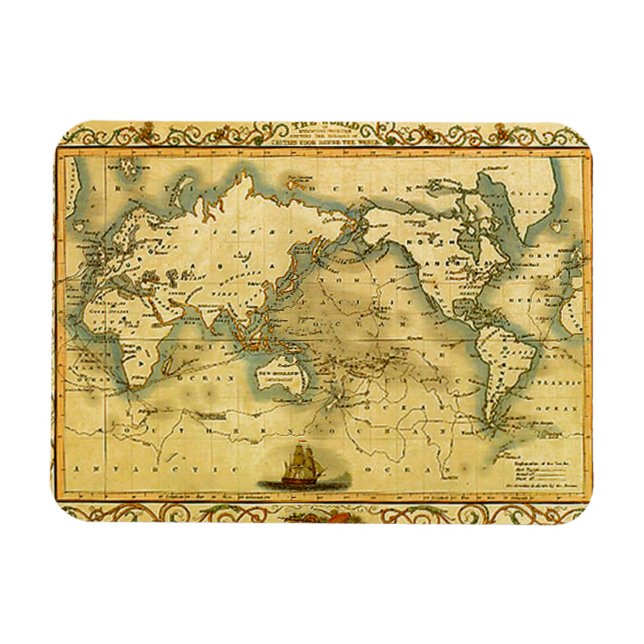 Gammal antik World Map Magnet (Horisontell)