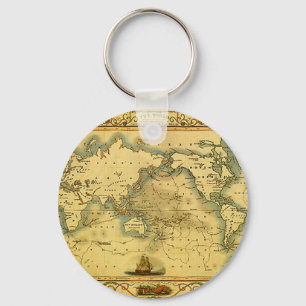 Gammal antik World Map Nyckelring