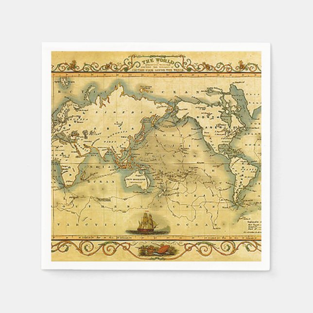 Gammal antik World Map Pappersservett (Framsidan)