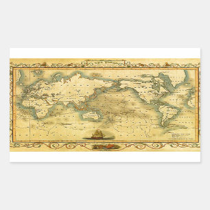 Gammal antik World Map Rektangulärt Klistermärke