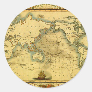 Gammal antik World Map Runt Klistermärke