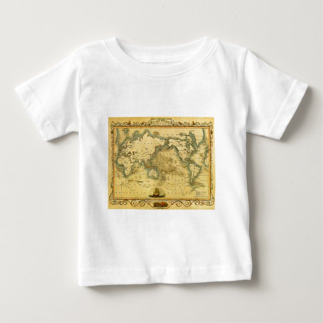 Gammal antik World Map T Shirt (Framsida)