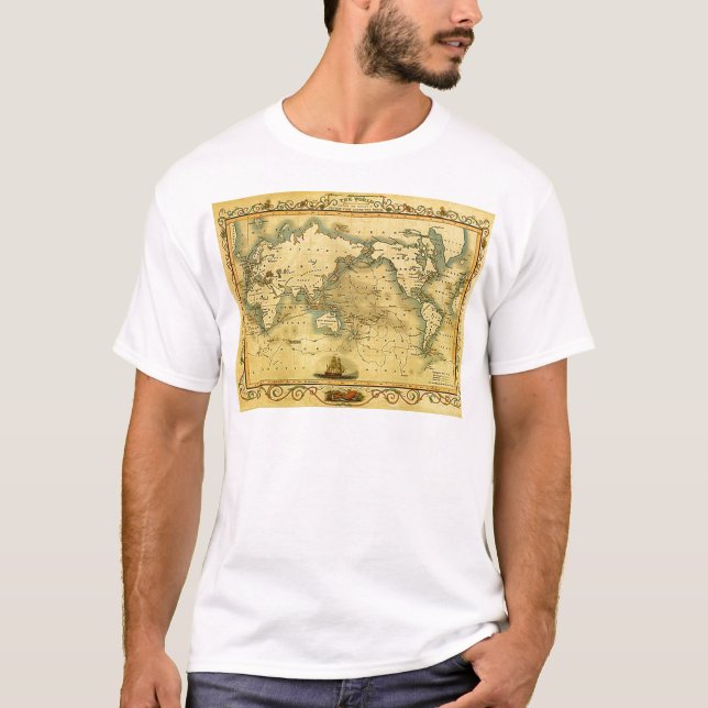 Gammal antik World Map T Shirt (Framsida)