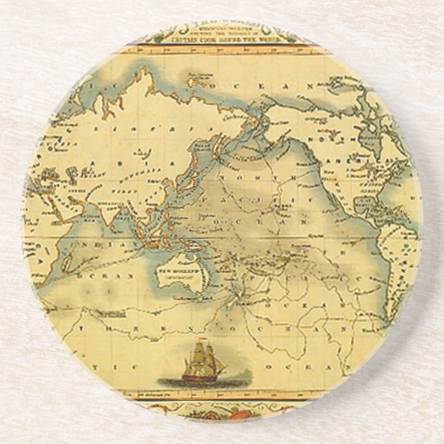 Gammal antik World Map Underlägg Sandsten (Framsidan)