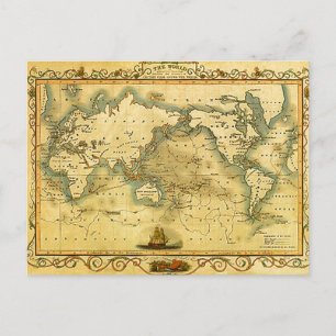 Gammal antik World Map Vykort