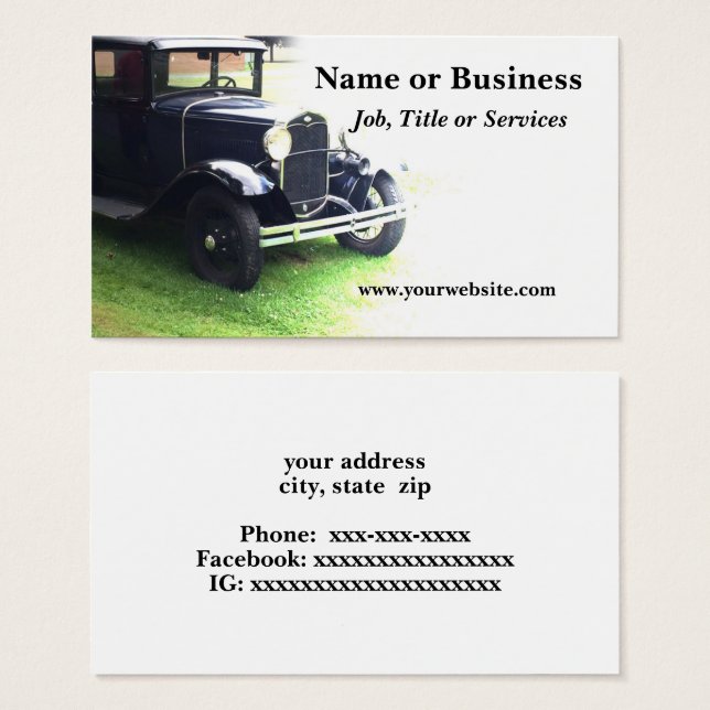 gammal antikisk bil visitkort (Framsida & baksida)